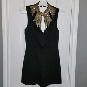 ARK & Co. Black and Gold Beaded Romper size Small Back cut out Super Sexy